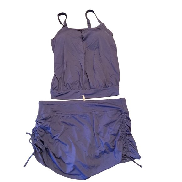 Lands End 18W Blue Tankini Swimsuit Set  Adjustable Straps Ruched Skirt Bottoms - Picture 1 of 8